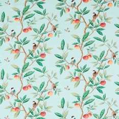 Ella Fig Sky/Fig Leaf/ Nectarine Fabric by Harlequin