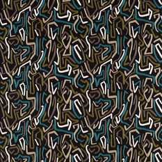 Synchronic Black Earth/Bleached Coral/Moss Fabric by Harlequin